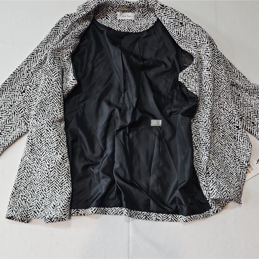 NWT Calvin Klein Women's Black White Herringbone Tweed Ruffle Lined Blazer 16W - Picture 9 of 12